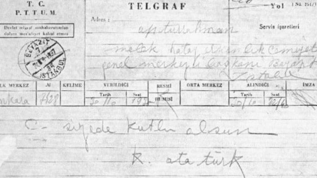 Télégramme de félicitations d'Atatürk pour la proclamation de l'indépendance @wikicommons