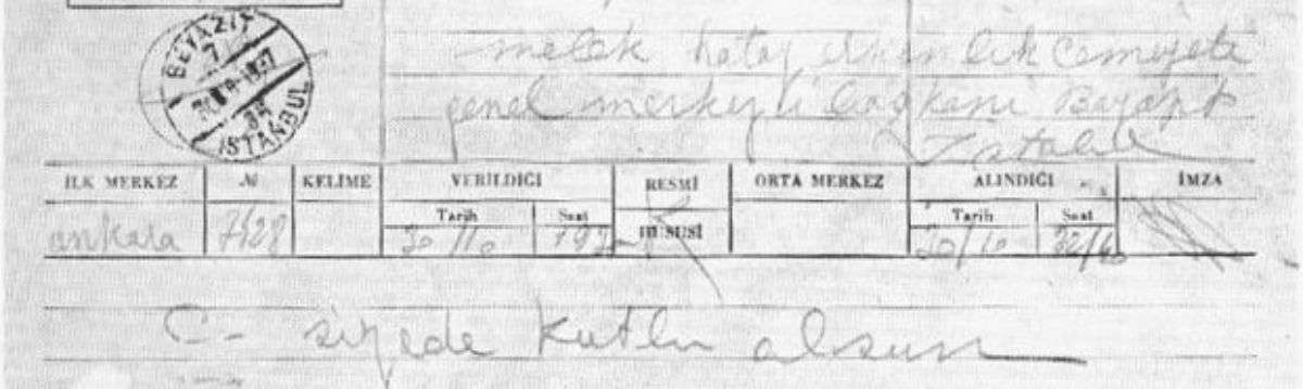 Télégramme de félicitations d'Atatürk pour la proclamation de l'indépendance @wikicommons